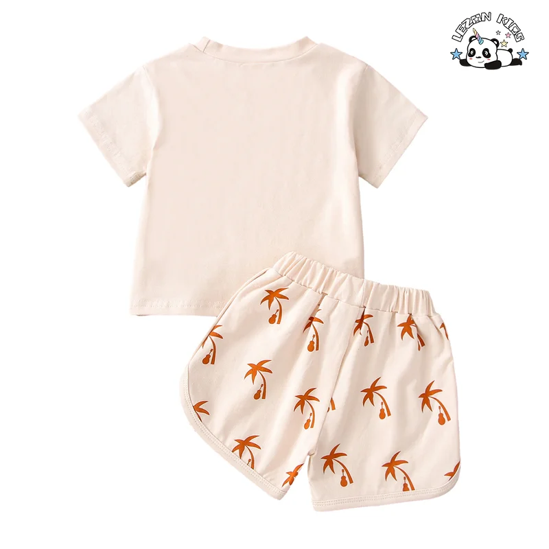 LEZONKIDS - 2024 Most Popular Pure Cotton Children Suit Knitted Coconut Print Casual Tops and Shorts Boy Set